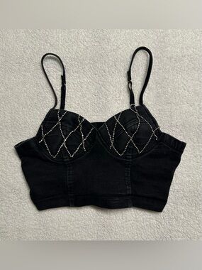 Haute Monde Black Rhinestone Lattice Bustier Crop Top